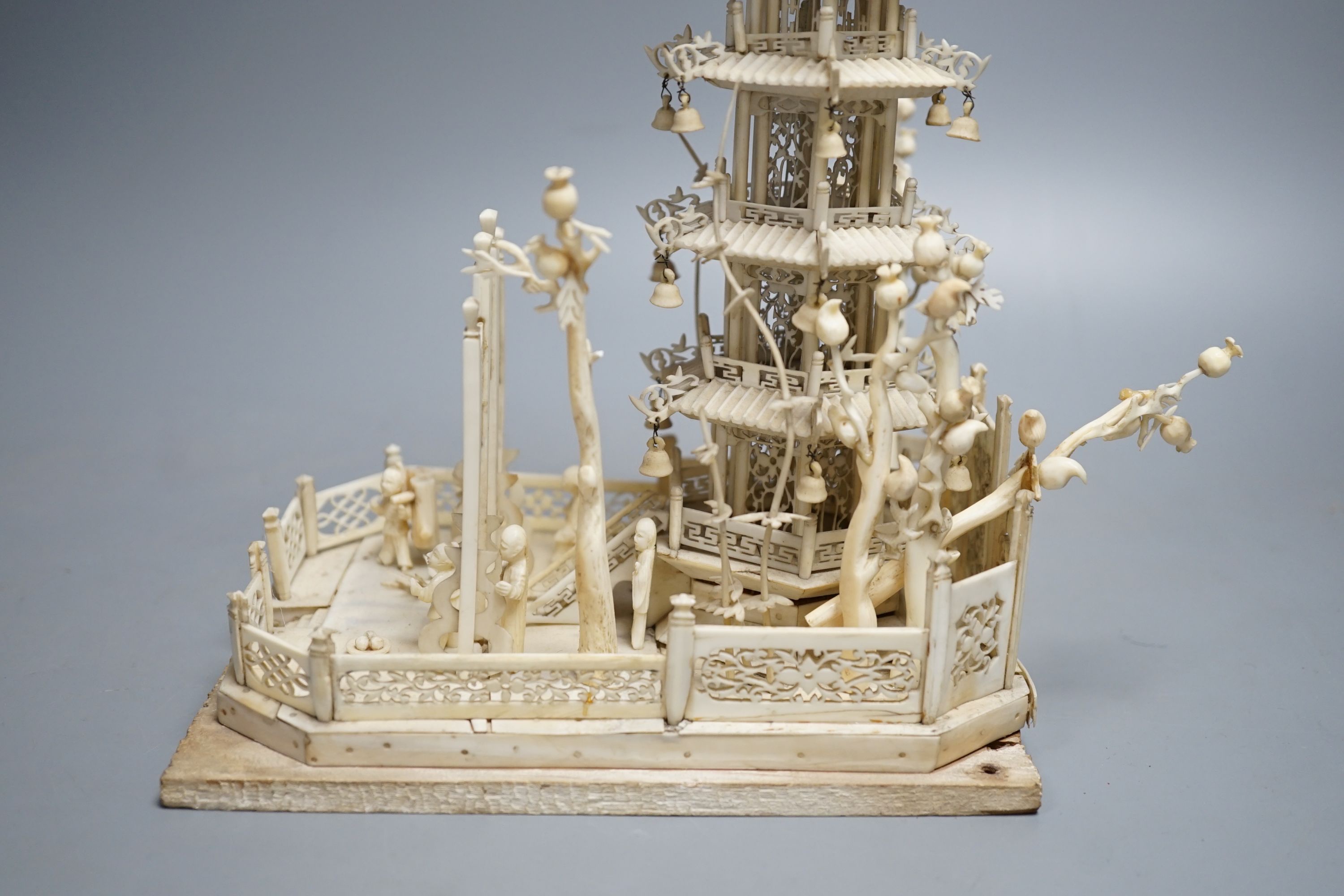 An early 19th century century Chinese carved ivory model of a seven-tiered pagoda 33cm